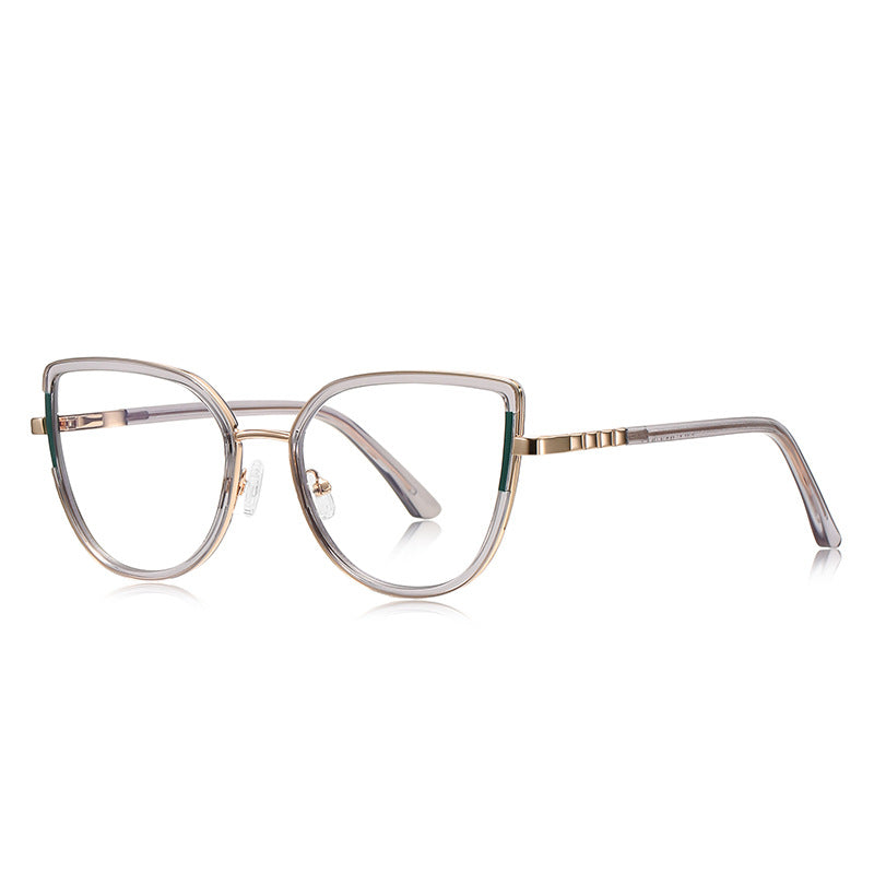 Segmented Temple Metal Cat Eye Blue Light Blocking Glasses in Pale Gold & Smoke Grey