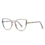 Segmented Temple Metal Cat Eye Blue Light Blocking Glasses in Pale Gold & Smoke Grey