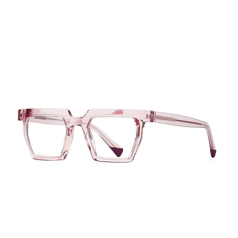 Chunky Acetate Square Beveled Rim Blue Light Blocking Glasses in Transparent Pink