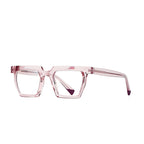 Chunky Acetate Square Beveled Rim Blue Light Blocking Glasses in Transparent Pink