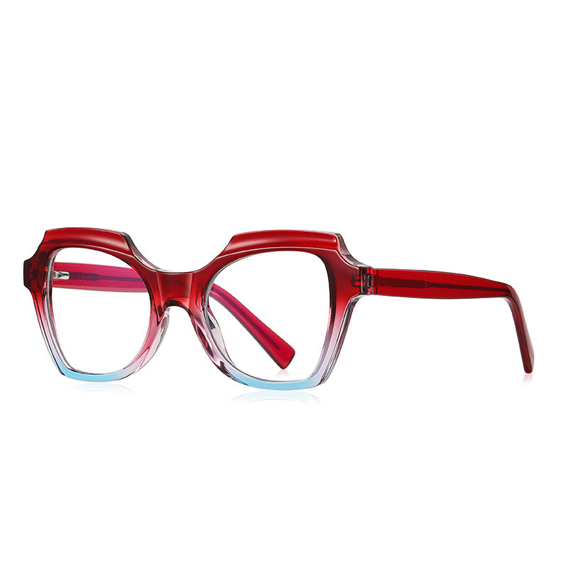 Stepped Brow Butterfly Blue Light Blocking Glasses in Ruby Red to Baby Blue Gradient