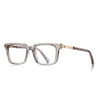 Ribbed Bar Square Blue Light Blocking Glasses in Translucent Smoke Grey with Gold Ribbed Bars