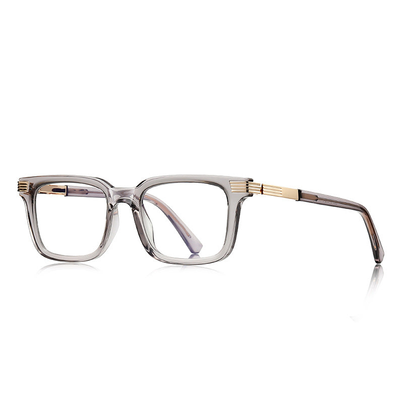 Ribbed Bar Square Blue Light Blocking Glasses in Translucent Smoke Grey with Gold Ribbed Bars