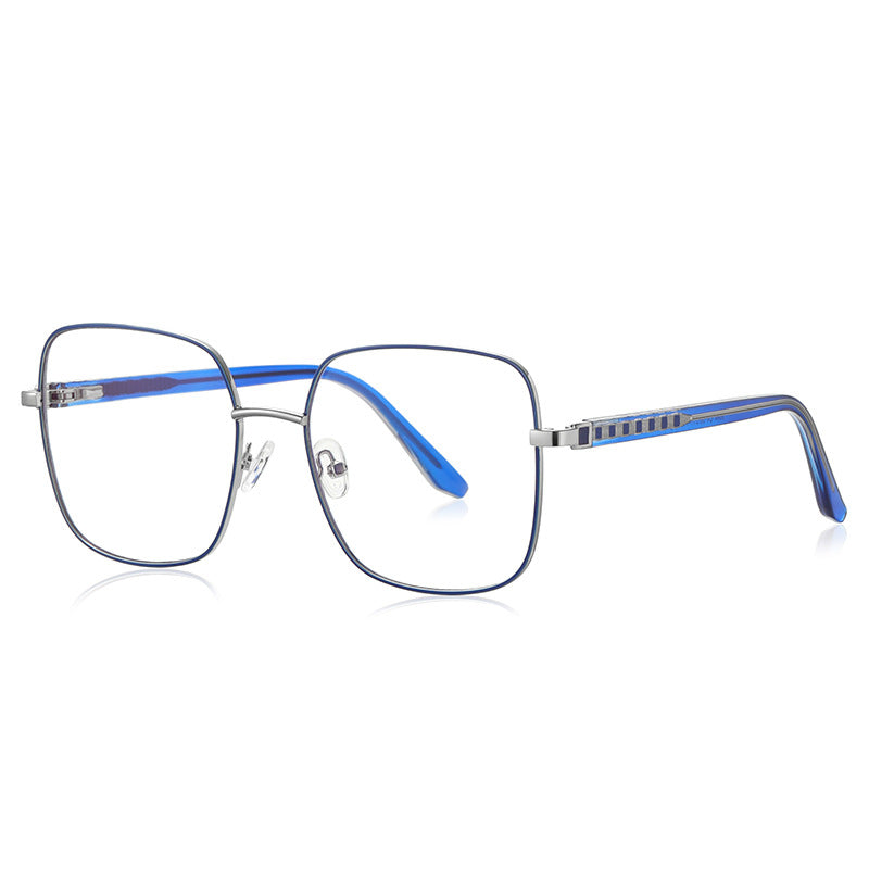Ladder Temple Metal Square Blue Light Blocking Glasses in Silver & Royal Blue Enamel