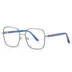 Ladder Temple Metal Square Blue Light Blocking Glasses in Silver & Royal Blue Enamel