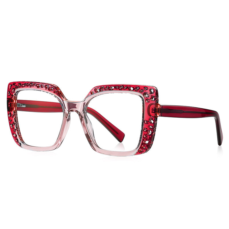 Perforated Square Blue Light Blocking Glasses in Berry Magenta
