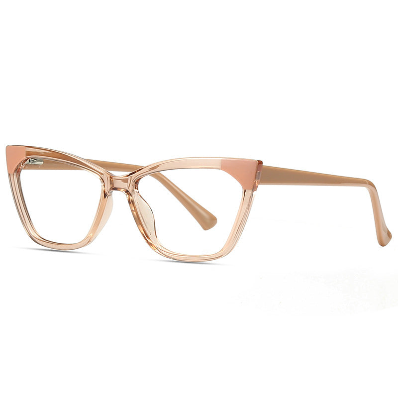Two-Tone Wide Cat-Eye Acetate Spring Hinge Blue Light Blocking Glasses in Champagne-Blush