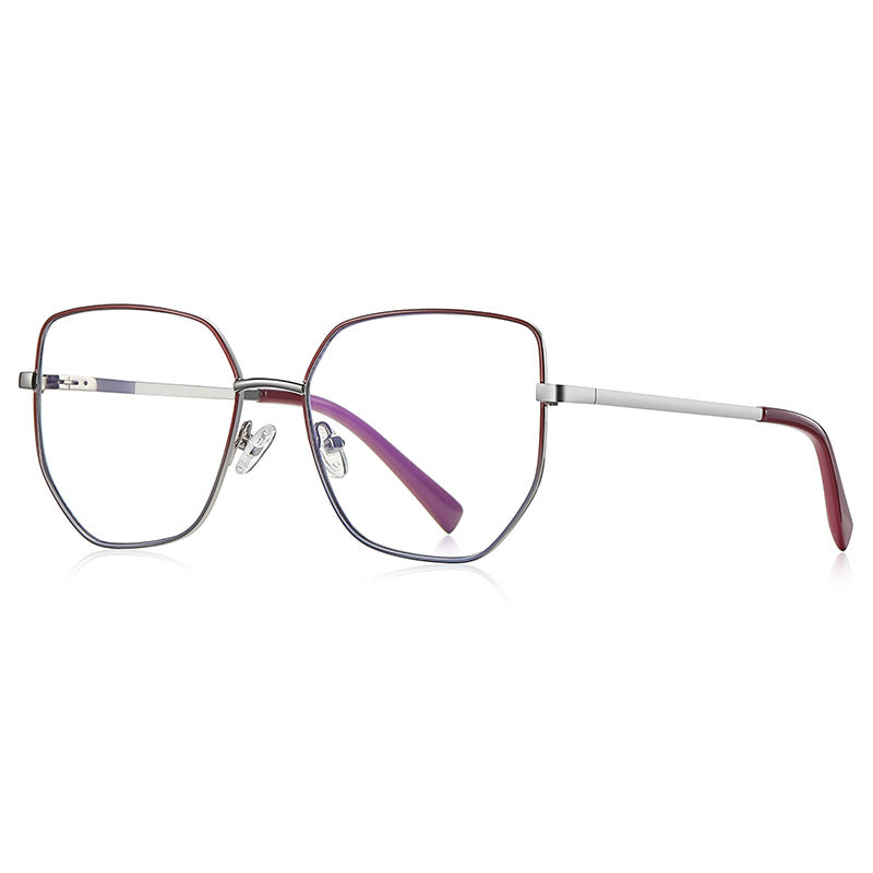 Slim Metal Butterfly Blue Light Blocking Glasses in Silver with Red Enamel Rim