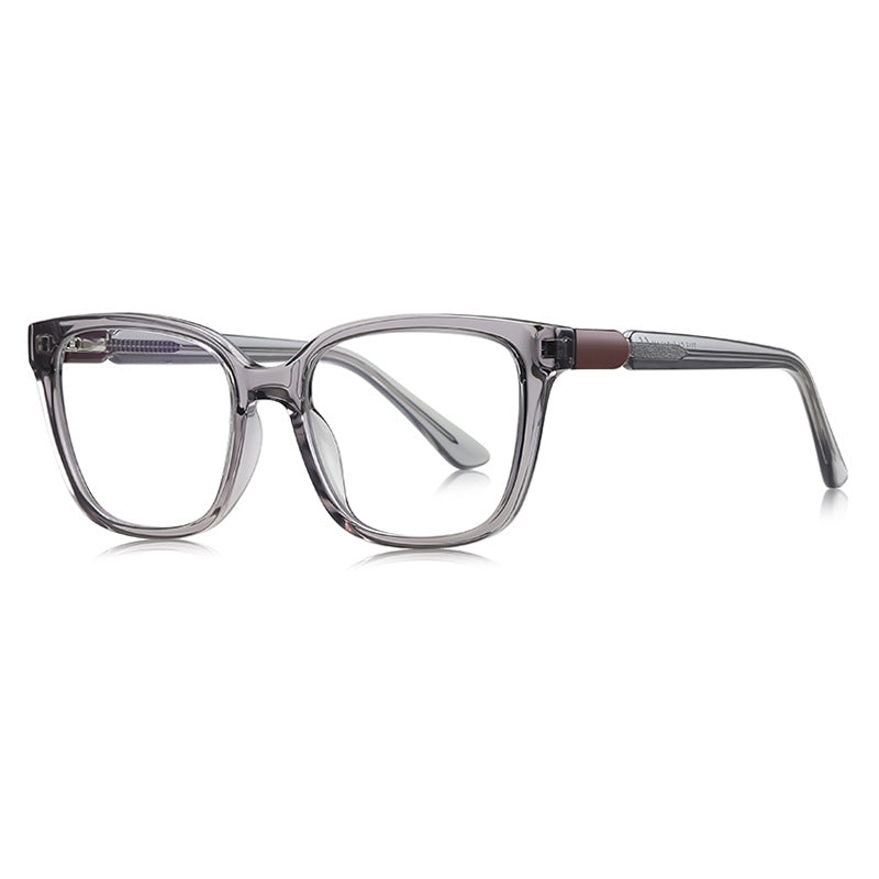 Barrel Hinge Square Blue Light Blocking Glasses in Translucent Smoke Grey with Bronze Barrel Hinge