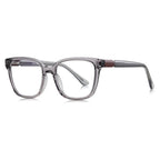 Barrel Hinge Square Blue Light Blocking Glasses in Translucent Smoke Grey with Bronze Barrel Hinge