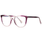 Chain-Link Temple Cat Eye Blue Light Blocking Glasses in Purple & Clear Gradient