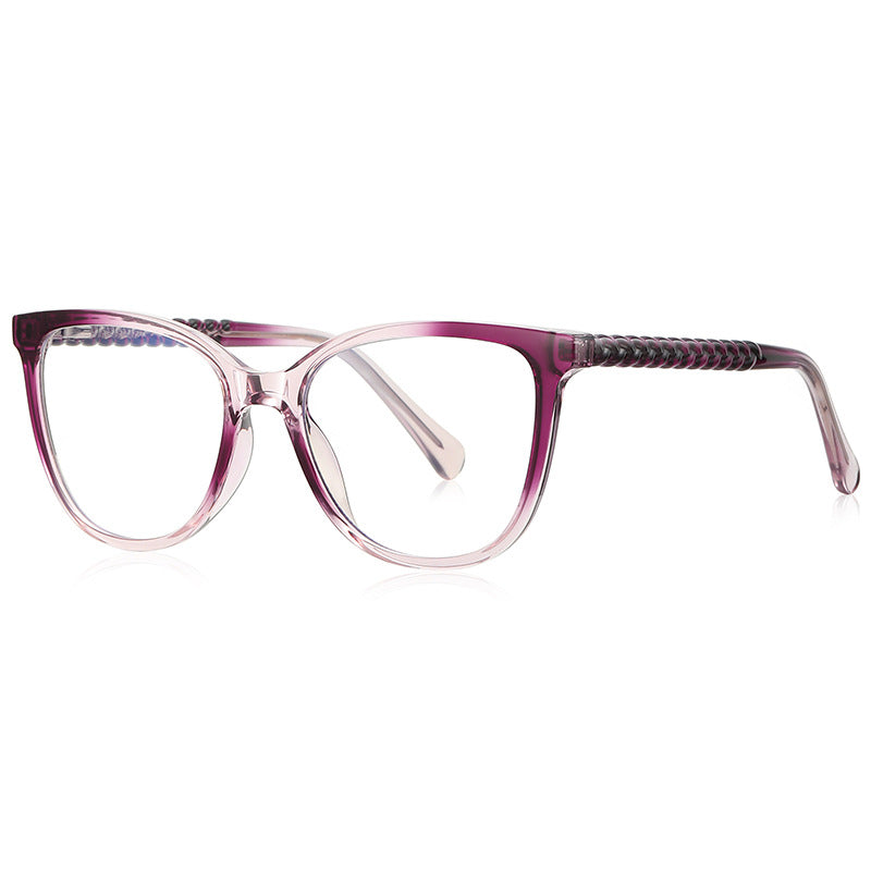 Chain-Link Temple Cat Eye Blue Light Blocking Glasses in Purple & Clear Gradient