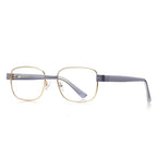Block Hinge Metal Square Blue Light Blocking Glasses in Gold with Slate Blue Temples