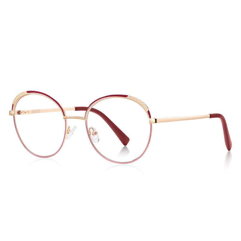 Perforated Brow Round Blue Light Blocking Glasses in Silver with Navy Blue Perforated Brow