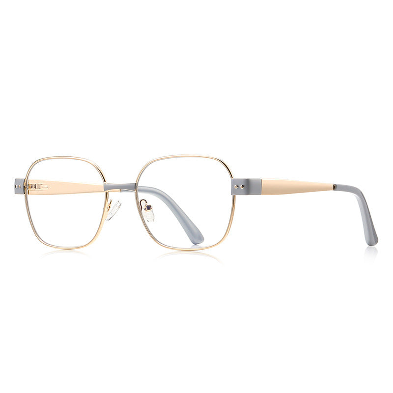 Enamel Accent Metal Square Blue Light Blocking Glasses in Gold & Slate Grey