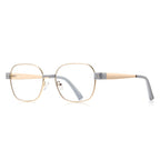 Enamel Accent Metal Square Blue Light Blocking Glasses in Gold & Slate Grey