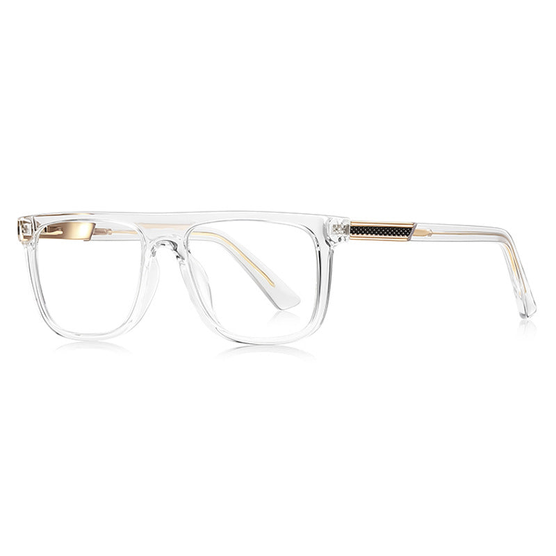 Knurled Band Flat Top Spring Hinge Blue Light Blocking Glasses in Transparent Crystal Clear
