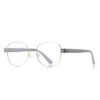 Dual Rivet Metal Panto Blue Light Blocking Glasses in Gold with Brown Bridge & Brown Rivet Endpieces