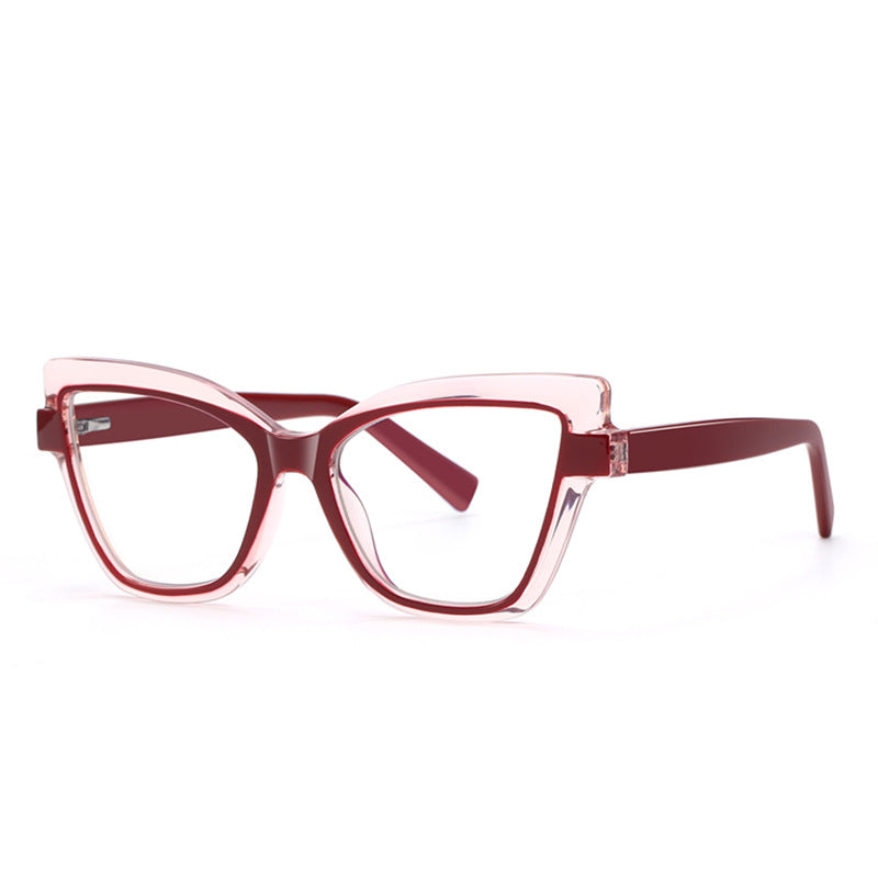 Floating Frame Cat Eye Blue Light Blocking Glasses in Crystal Blush with Inner Ruby Red Frame