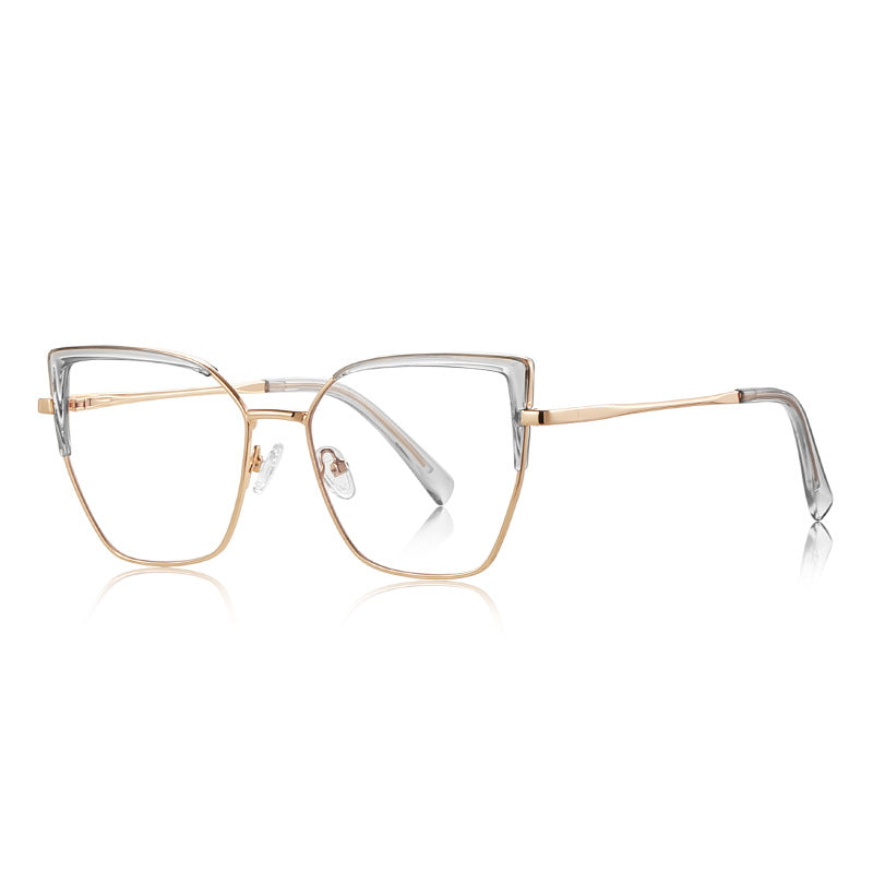 Wing Tip Metal Cat Eye Blue Light Blocking Glasses in Gold & Smoke Grey