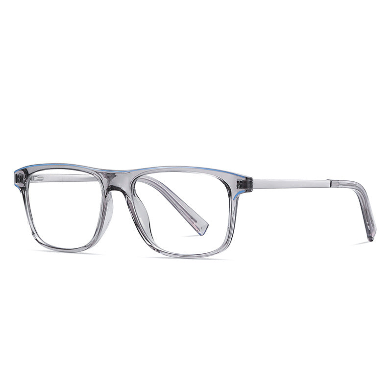 Metal Temple Rectangle Blue Light Blocking Glasses in Smoke Grey & Silver