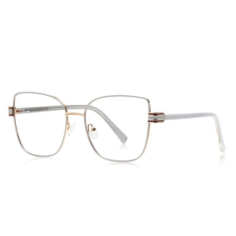 Multi-Groove Hinge Butterfly Square Blue Light Blocking Glasses in White & Silver