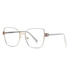 Multi-Groove Hinge Butterfly Square Blue Light Blocking Glasses in White & Silver