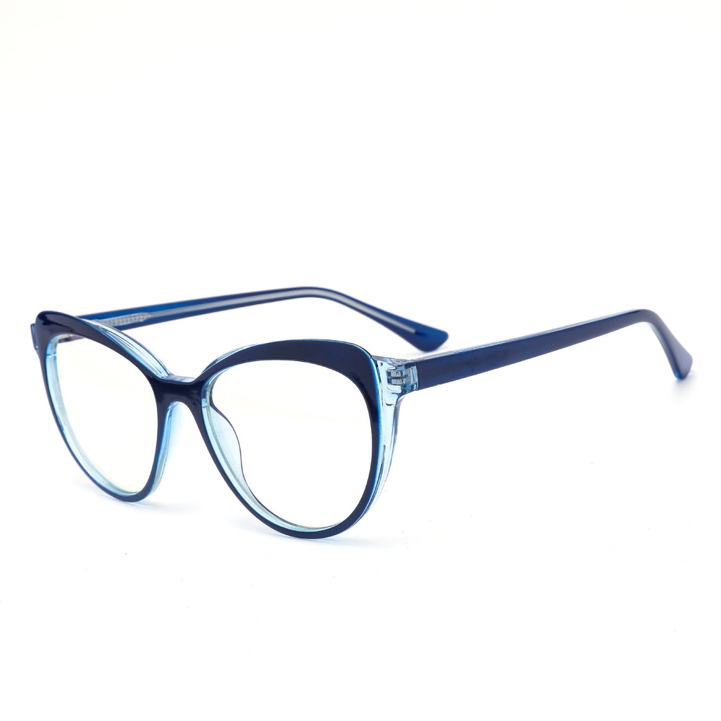 Dual-Layer Cat Eye Spring Hinge Blue Light Blocking Glasses in Sapphire Navy and Ice Blue Crystal