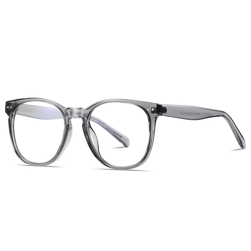 Dual Rivet Keyhole Round Blue Light Blocking Glasses in Translucent Smoke Grey