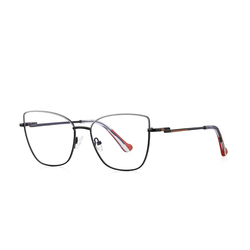 Banded Hinge Metal Butterfly Spring Hinge Blue Light Blocking Glasses in Matte Black with Black Browline and Red Marble Tips