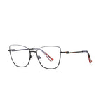 Banded Hinge Metal Butterfly Spring Hinge Blue Light Blocking Glasses in Matte Black with Black Browline and Red Marble Tips