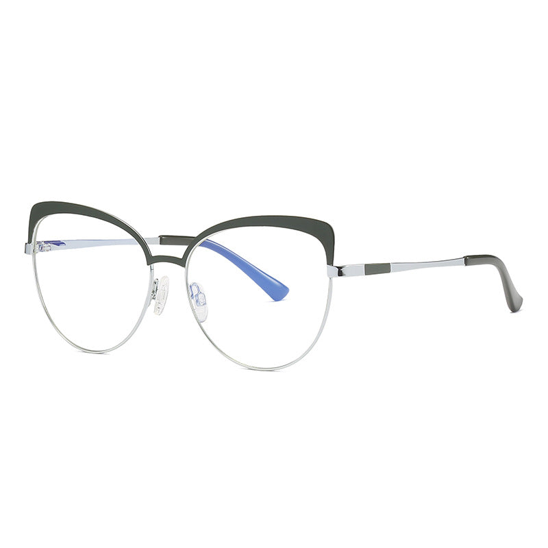 Sculpted Browline Butterfly Spring Hinge Blue Light Blocking Glasses in Polished Silver and Slate Grey
