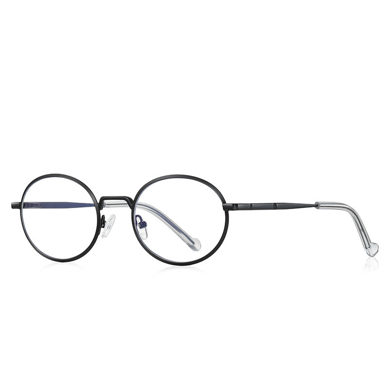 Segmented Temple Metal Round Blue Light Blocking Glasses in Matte Black