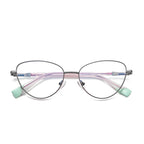 Colorblock Tip Metal Cat Eye Blue Light Blocking Glasses in Grey with Mint Tips
