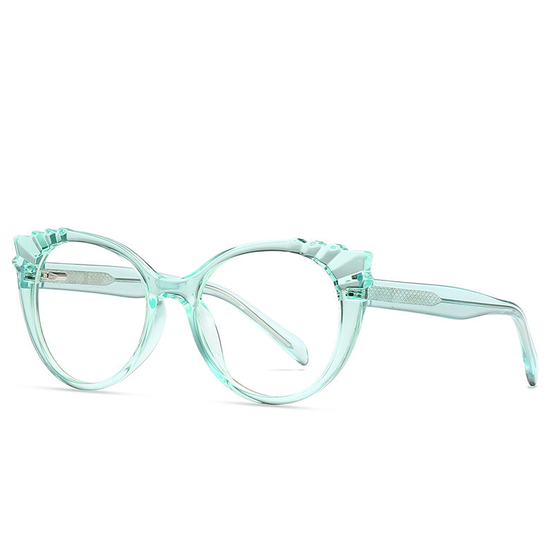 Pleated Brow Cat Eye Blue Light Blocking Glasses in Translucent Aqua Mint Green