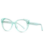 Pleated Brow Cat Eye Blue Light Blocking Glasses in Translucent Aqua Mint Green