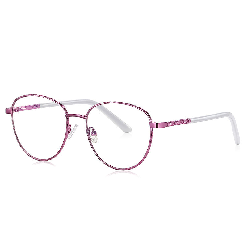 Twisted Rope Metal Round Blue Light Blocking Glasses in Magenta Pink with Clear White Tips