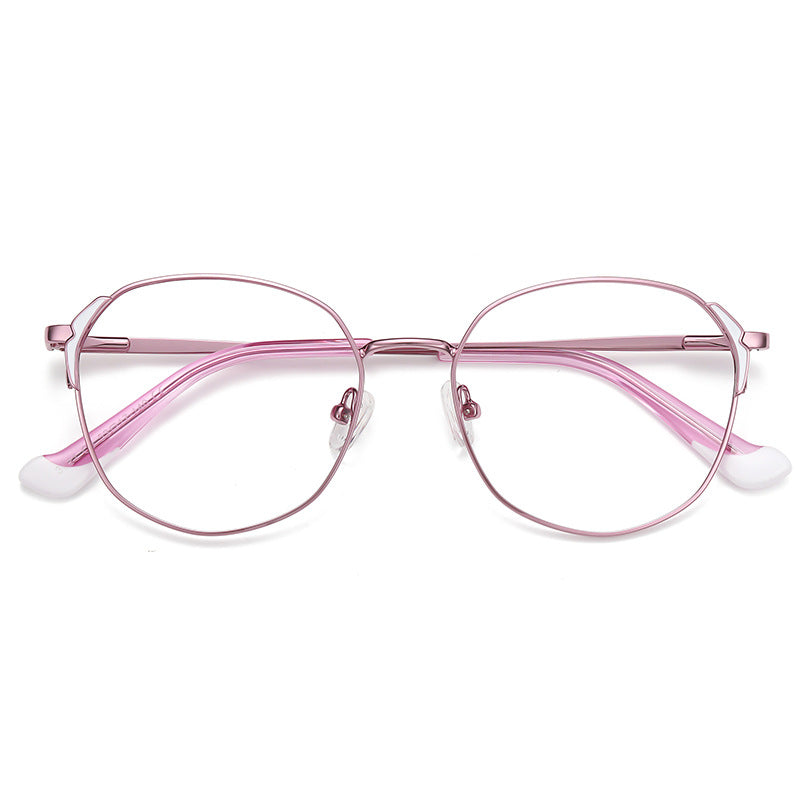 Dipped Tip Metal Round Blue Light Blocking Glasses in Rose Gold Metal with White Winged Accents & Pink/White Dipped Tips