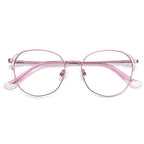 Dipped Tip Metal Round Blue Light Blocking Glasses in Rose Gold Metal with White Winged Accents & Pink/White Dipped Tips