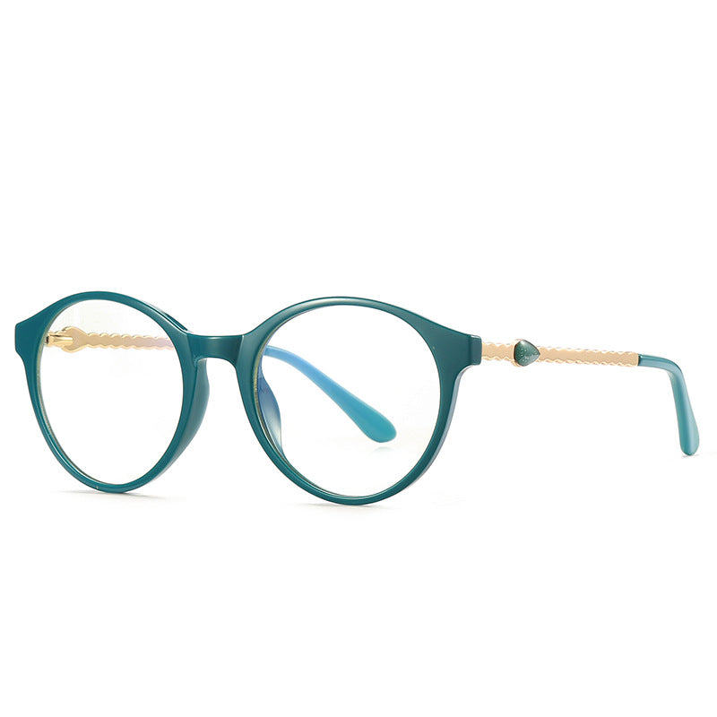 Cabochon Temple Round Blue Light Blocking Glasses in Emerald Forest Green