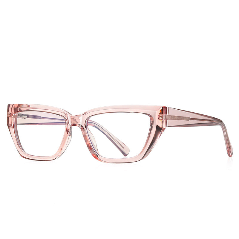Angular Beveled Cat Eye Blue Light Blocking Glasses in Translucent Blush Pink