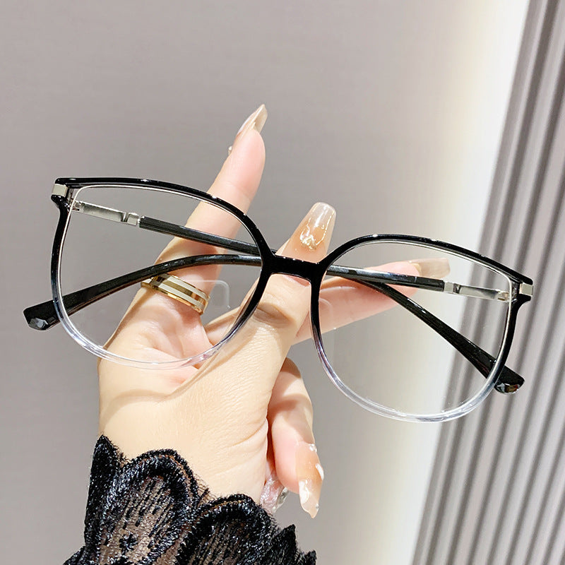 Oversized Rounded Square Blue Light Blocking Glasses in Two-Tone Black to Clear Gradient