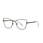 Pinstripe Brow Butterfly Blue Light Blocking Glasses in Matte Black with White & Yellow Brow