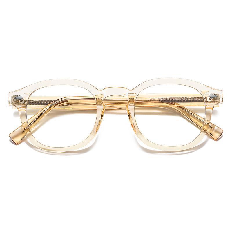 Diamond Rivet Round Blue Light Blocking Glasses in Honey Champagne