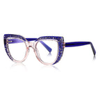Punched Dot Cat Eye Blue Light Blocking Glasses in Translucent Royal Cobalt Blue