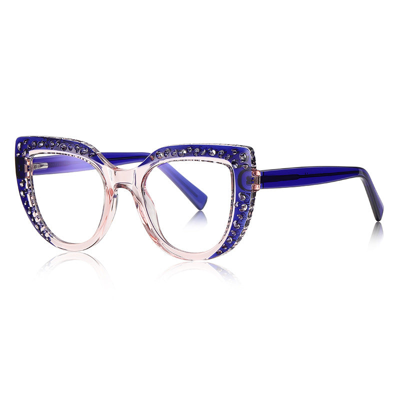 Punched Dot Cat Eye Blue Light Blocking Glasses in Translucent Royal Cobalt Blue