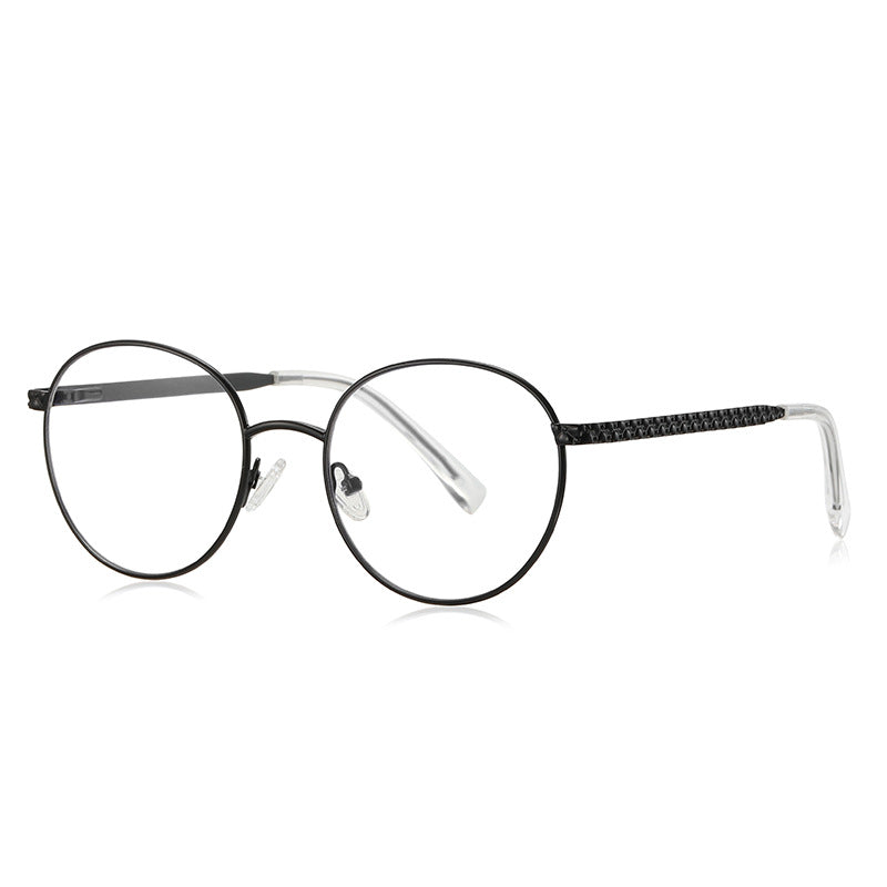 Chain-Link Temple Round Blue Light Blocking Glasses in Matte Black