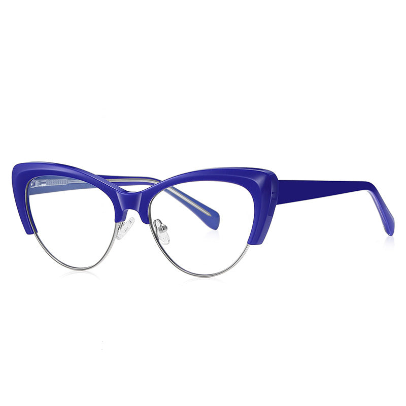 Winged Browline Cat Eye Blue Light Blocking Glasses in Royal Cobalt Blue