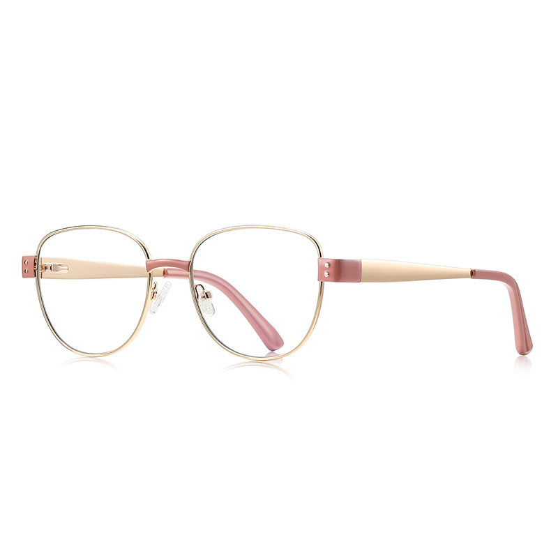Dual Rivet Metal Round Blue Light Blocking Glasses in Rose Gold & Dusty Pink