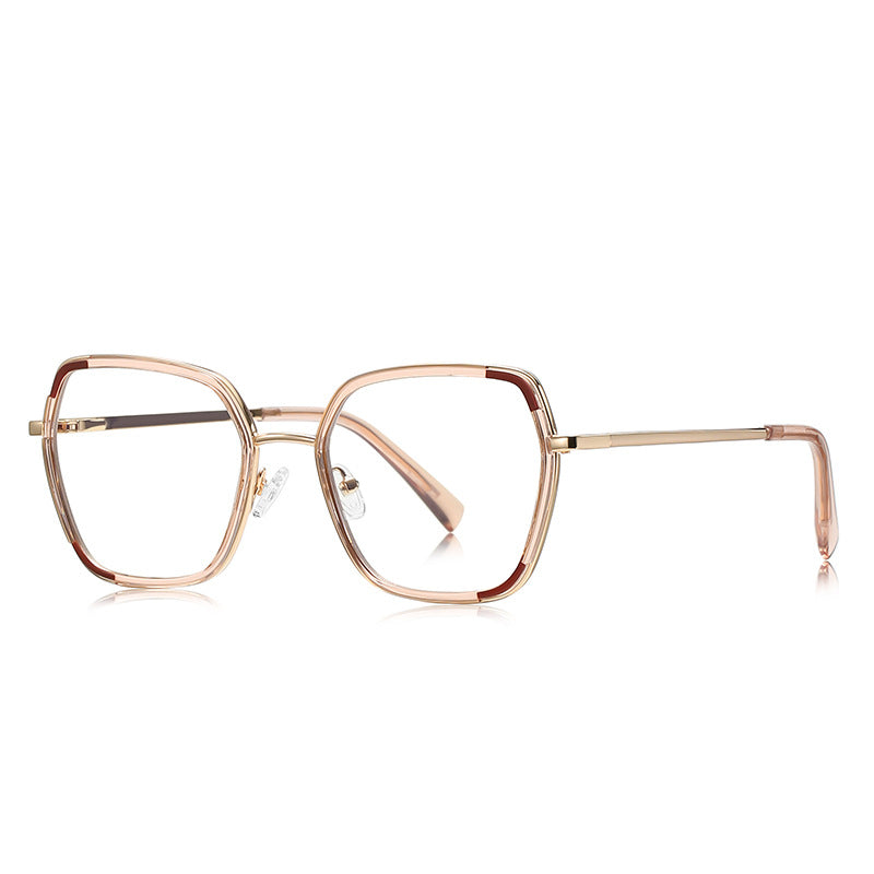 Corner Accent Square Blue Light Blocking Glasses in Rose Gold &amp; Peach with Burgundy Accents